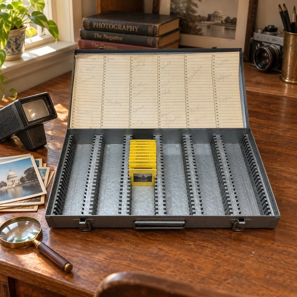 Vintage Logan Metal Slide File Box 2x2 35mm Case 10 Washington DC Slides